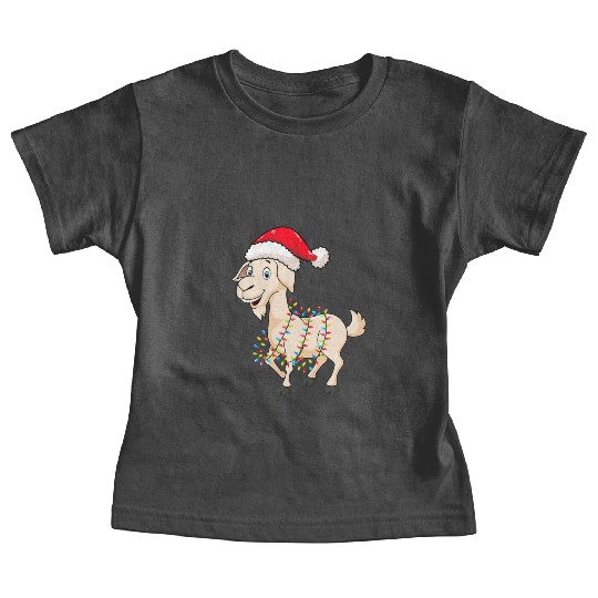 Christmas Lights Goat Wearing Xmas Hat Farmer Baby Tees