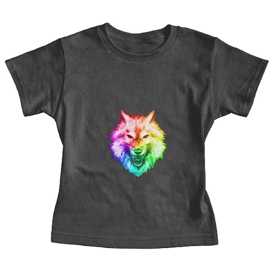 Bright Colorful Wolf Head – Rainbow Howling Wolf F Baby Tees