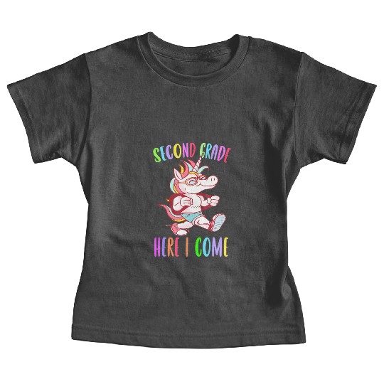 Second Grade Here I Come Unicorn Rainbow Back to S Baby Tees