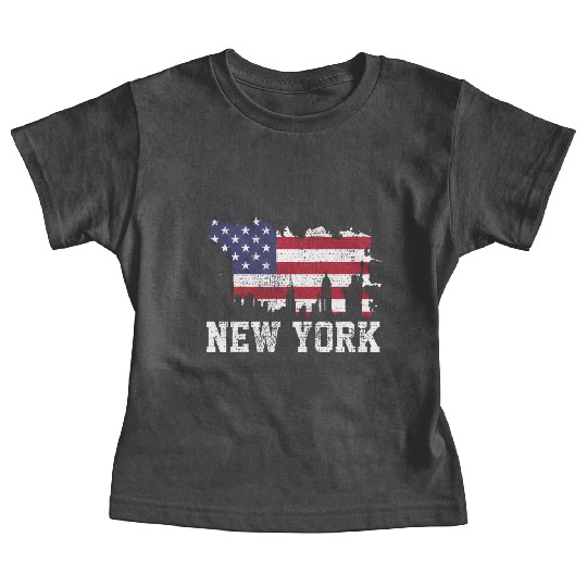 New York City Nyc Skyline Usa Flag America Baby Tees