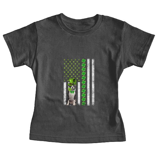 American Flag Boston Terrier Dog St Patric Day Baby Tees