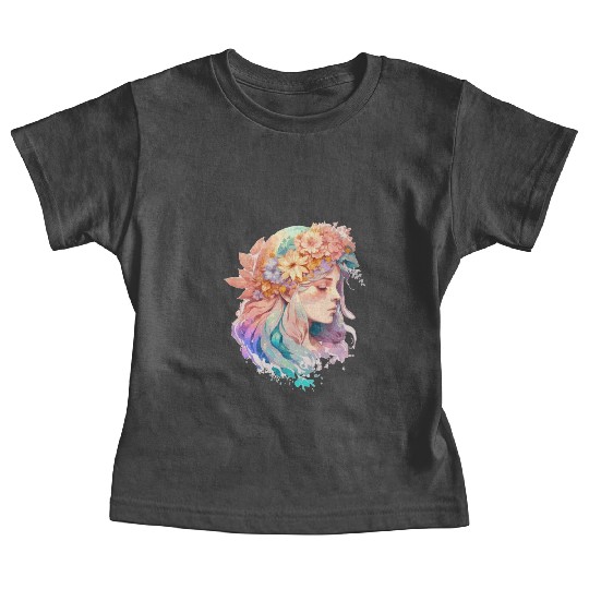 Watercolor Girl Spring Flower Crown Fairy Cottagec Baby Tees