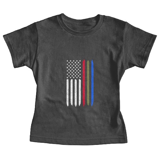 Thin Blue Red Green Line American Flag Police Baby Tees