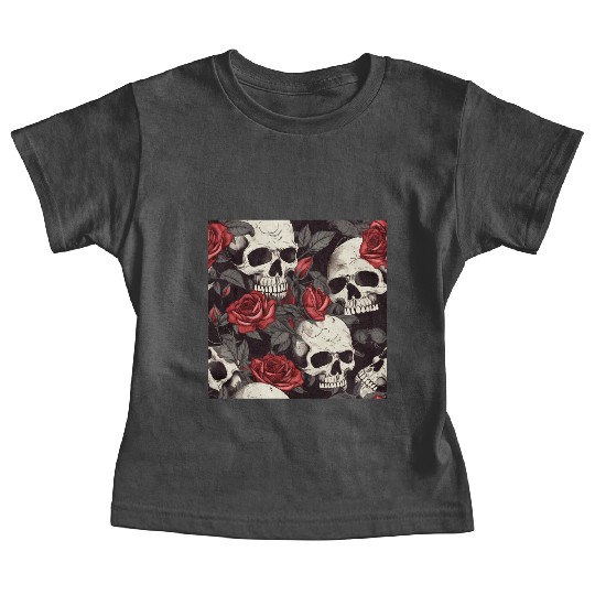 Dark Pattern Skulls & Red Roses Elegant Gothic Baby Tees