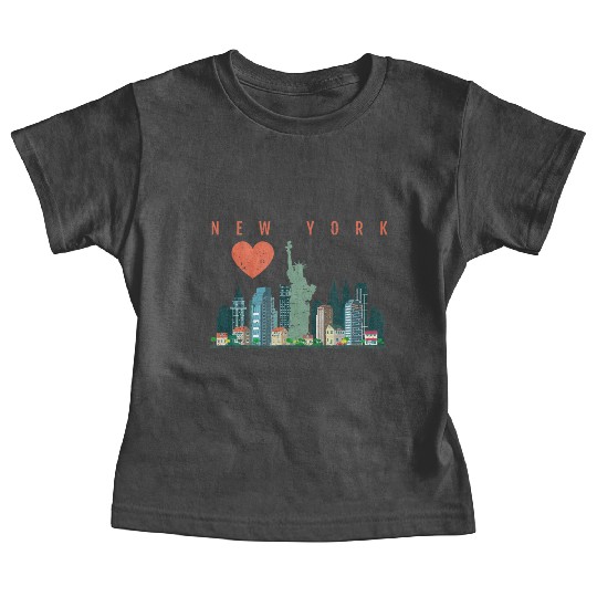 New York City Nyc Skyline Heart Distressed Style Baby Tees