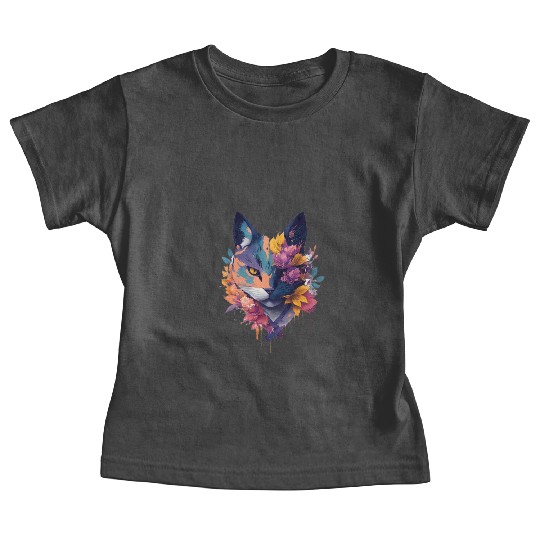 colorful face ninja cat flowers Baby Tees