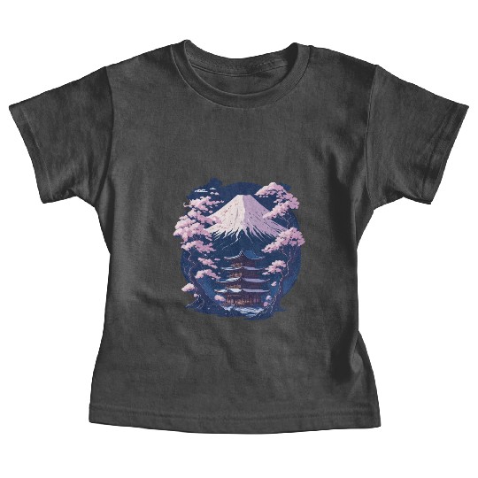 Mount Fuji and a Temple With Cherry Blossoms Baby Tees