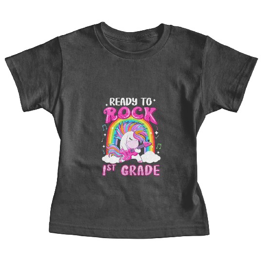 Rocking 1St Grade Electric Guitar Unicorn Rainbow Baby Tees