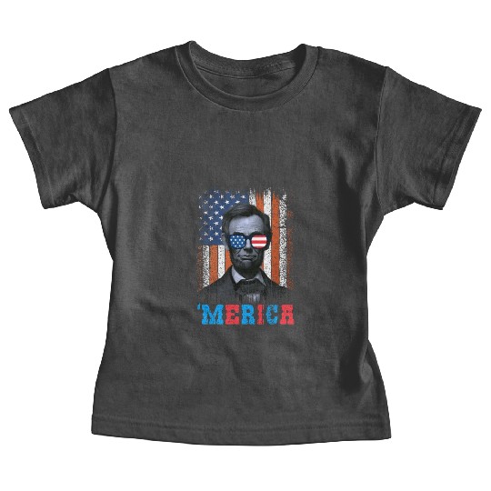 Merica Lincoln Independence Day Party 4th July Baby Tees