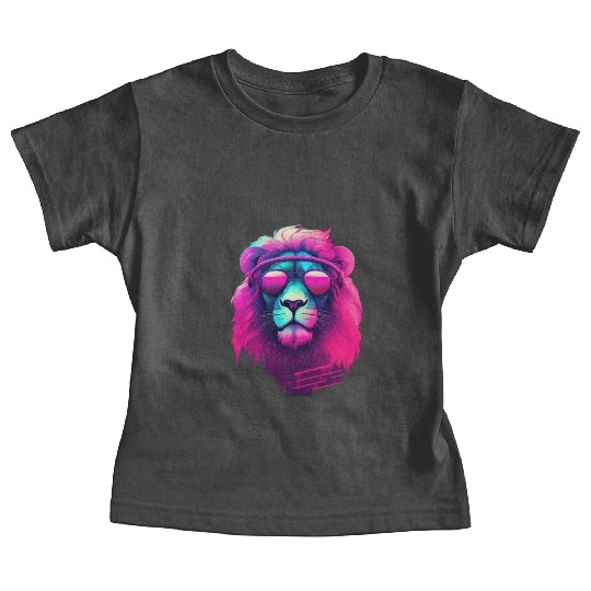 Synthwave Sun King Lion s Neon Shades Baby Tees