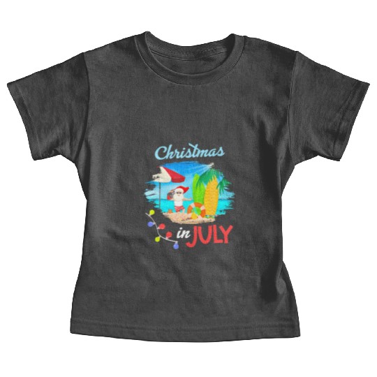 Christmas in July Santa Hawaiian Summer Hawaii Baby Tees