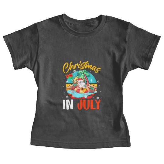 Christmas In July Hawaiian Santa Relaxing On Baby Tees