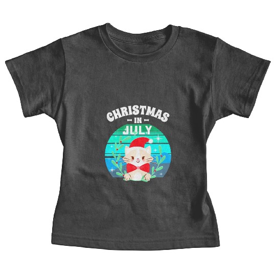 Christmas in July for Women Men Cat Christmas Baby Tees