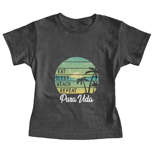 Eat Sleep Beach Repeat Pura Vida Palms Sunset Baby Tees