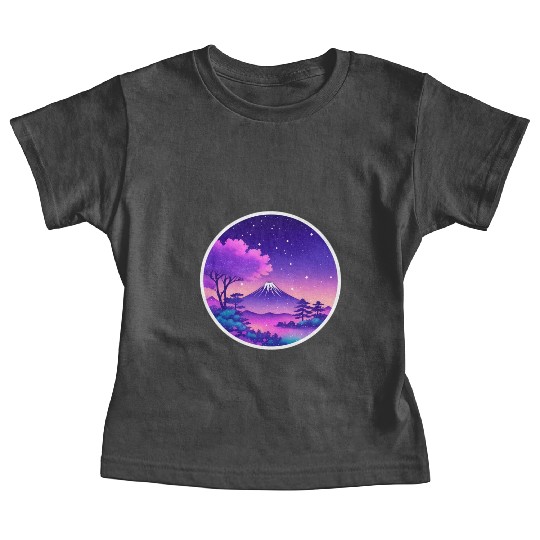 Japan Mount Fuji Night Sky Lo-Fi Art Retro Purple Baby Tees