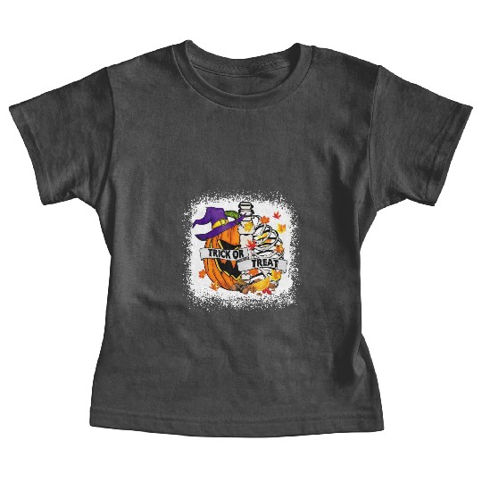 Retro Fall Leaves Trick Or Treat Halloween Pumpkin Baby Tees
