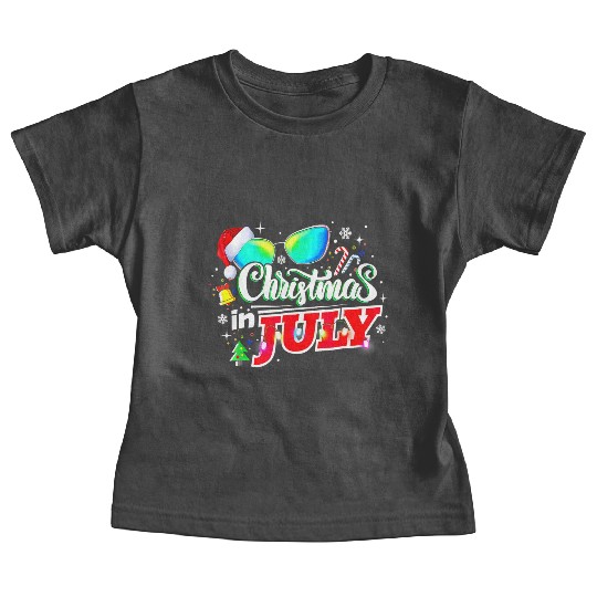Christmas In July Santa Hat Sunglasses Summer Baby Tees