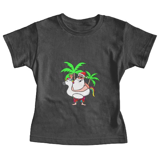 Christmas In July Santa on Vacation Unicorn Pool Baby Tees