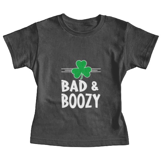 Bad And Boozy St Patricks Day Drinking Shamrock Ir Baby Tees
