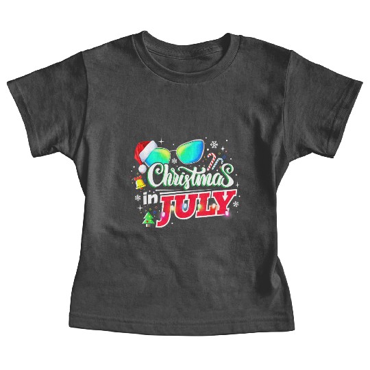 Christmas in July Santa Hat Sunglasses Summer Baby Tees