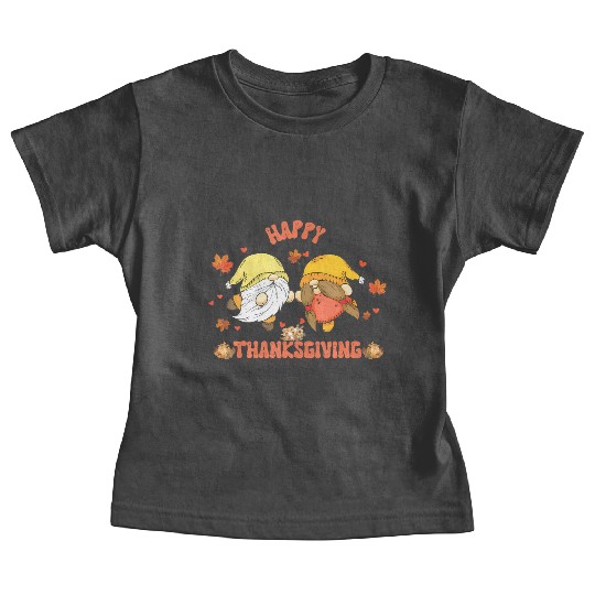 Happy Thanksgiving Gnomes Pumpkin Autumn Leaves Baby Tees