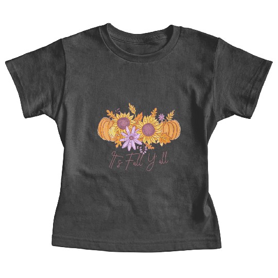 It's Fall Y'all Watercolor Pumpkin Autumn Leaves Baby Tees
