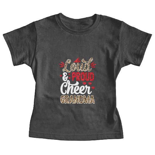 Cheer Grandma Biggest Fan Leopard Print And Pom Po Baby Tees