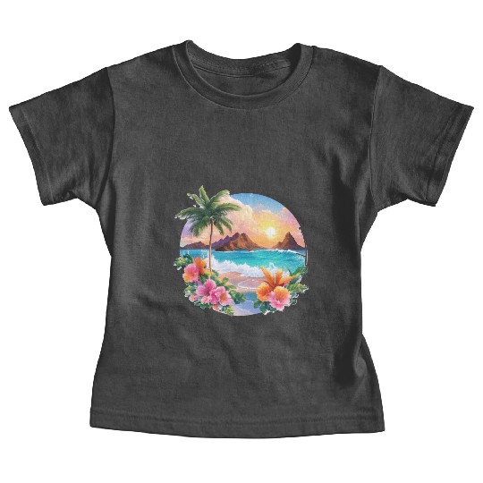 Tropical Serenity: Majestic Palm Tree and Sunset Baby Tees
