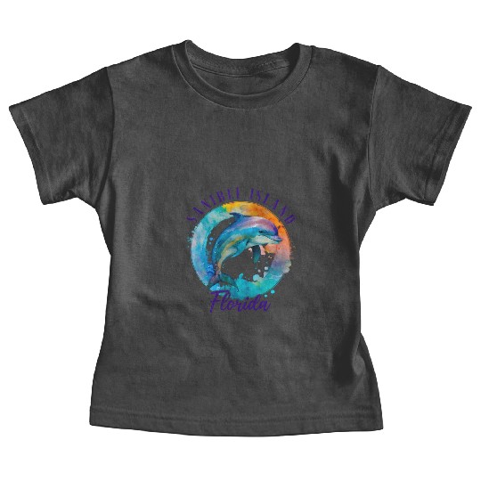 Sanbiel Island Florida Happy Watercolor Dolphin Baby Tees
