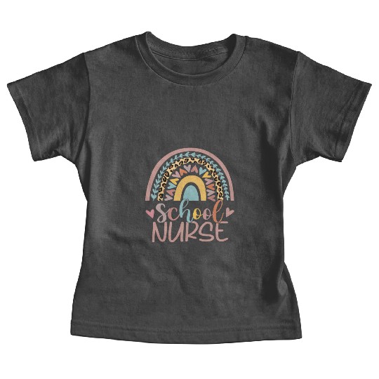 Cute Rainbow Leopard Print School Nurse Back Baby Tees