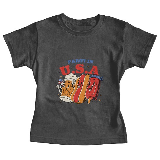 Party In The Usa Hot Dog Love Funny Fourth Of July Baby Tees