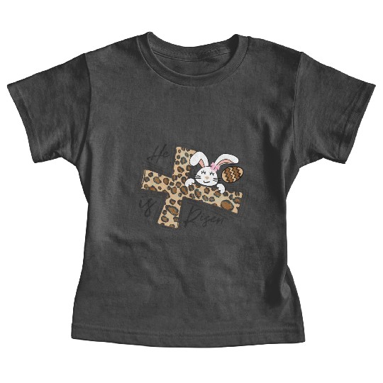 Happy Easter He Is Risen Jesus Cross Easter Bunny Baby Tees