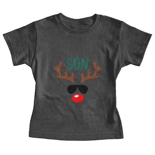 Son With Shades And Moose Reindeer Antlers Baby Tees