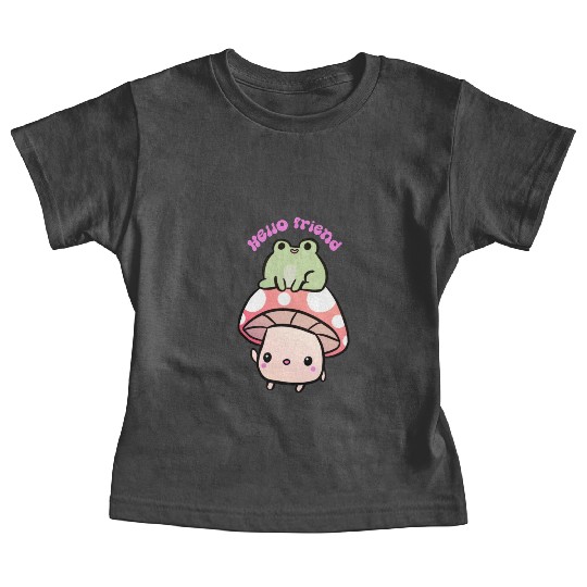 Hello Friend A Cute Mushroom And Frog Friends Baby Tees
