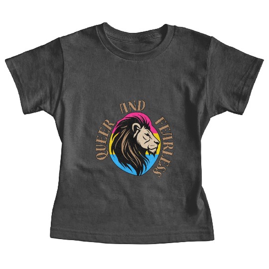 LGBTQ Queer and Fearless, Lion with Pansexual Flag Baby Tees