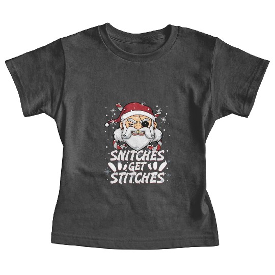 Snitches Get Stitches Santa Hat Funny Santa Pirate Baby Tees