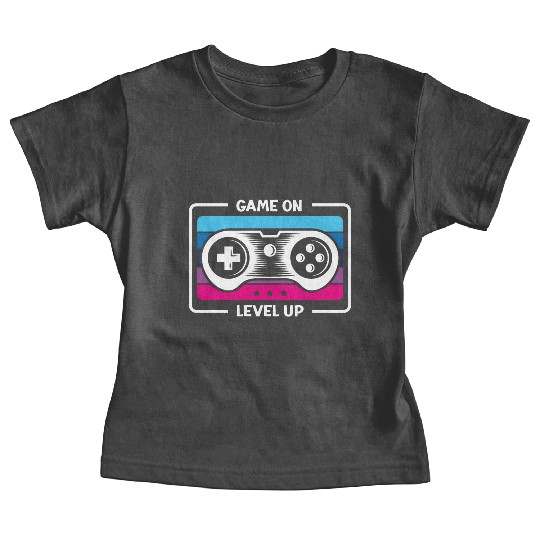 Game on level up illustration in black Baby Tees