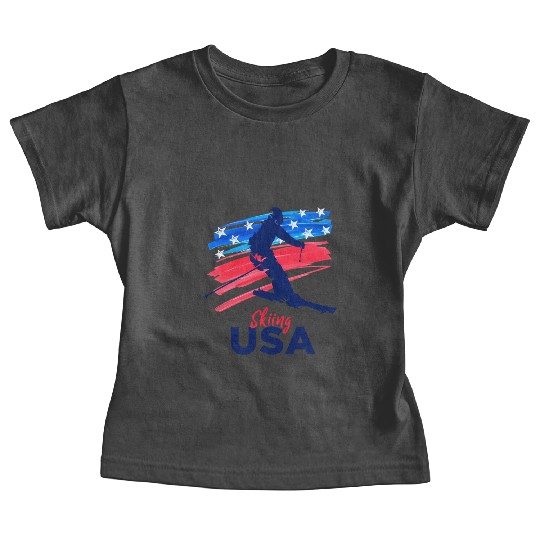 Skiing Usa Support The Team Usa Flag Ski Winter Baby Tees