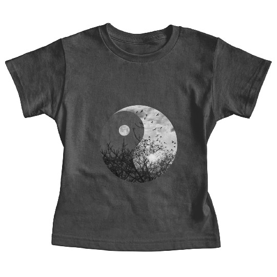 Yin and Yang of Moon and Sun in Black and White Baby Tees