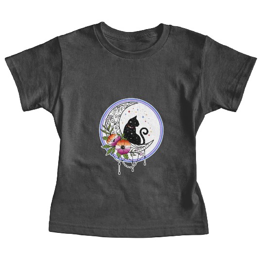 Galaxy Cat and Flowers in Lesbian Flag Colors Baby Tees