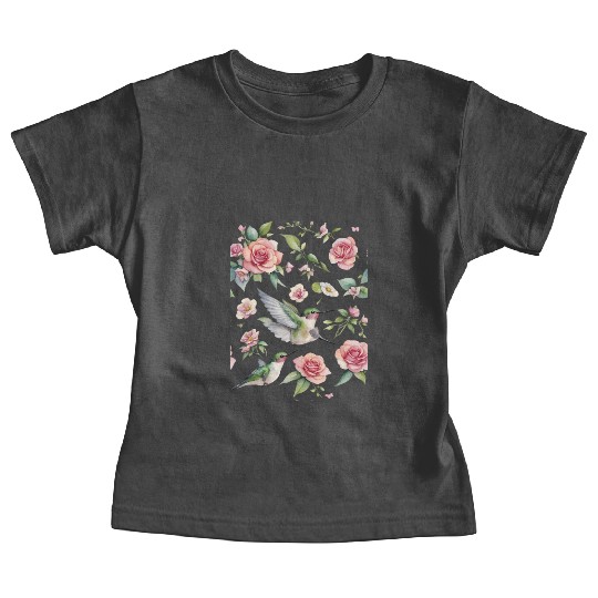 a little hummingbird and beautiful wildflowers Baby Tees