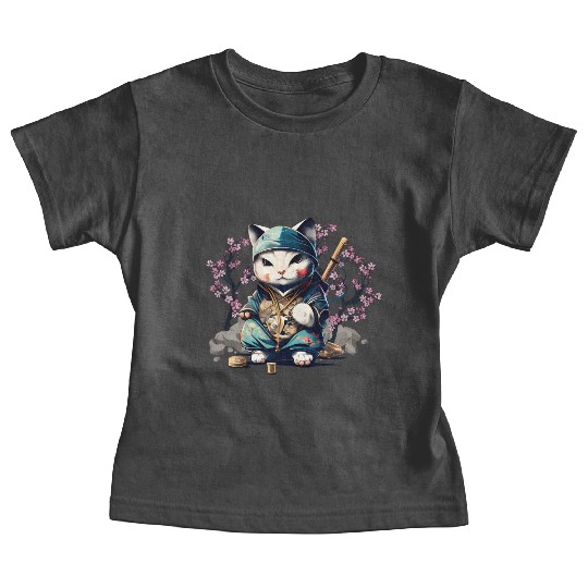 Samurai Cat Anime Kawaii Japanese Style Baby Tees