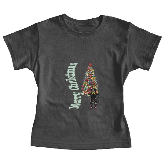 Cat Tangled In the Christmas Tree Lights Baby Tees