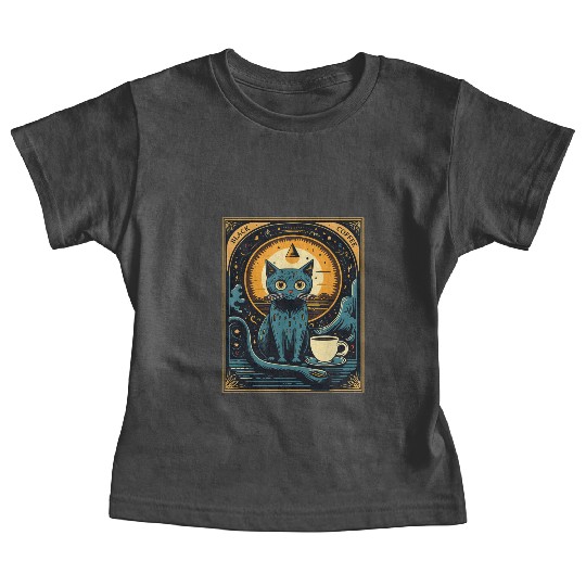 Black Coffee Cat Tarot Card Occult Baby Tees