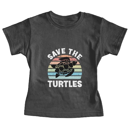 Save The Turtles Sea Turtle Retro Sunset Baby Tees