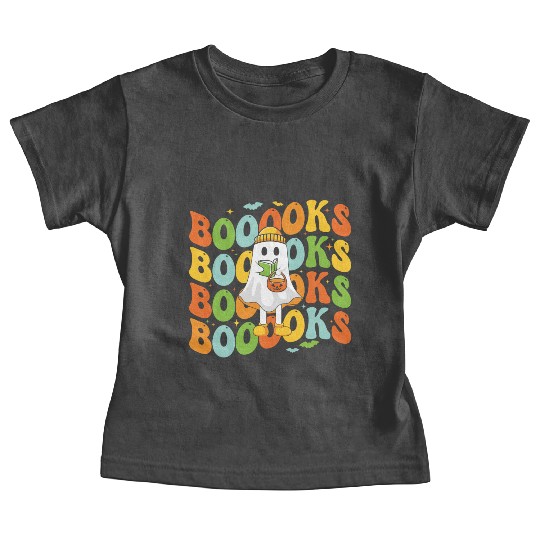 Booooks Cute Ghost Reading A Book Funny Book Lover Baby Tees