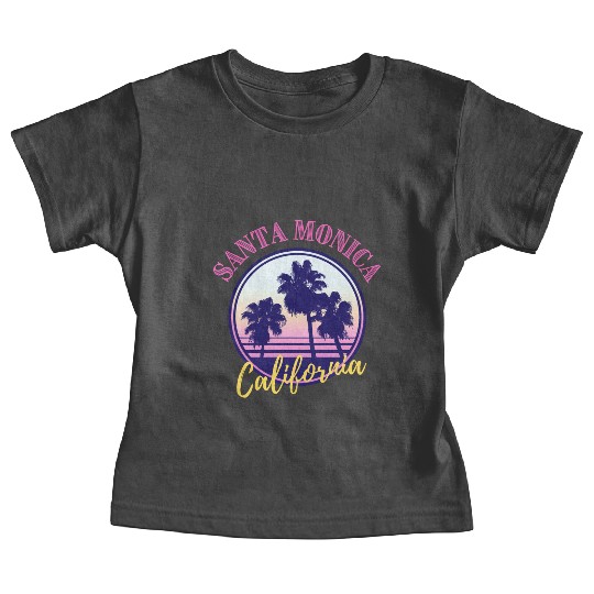 Santa Monica Retro Palm Trees And Sunset Design Baby Tees