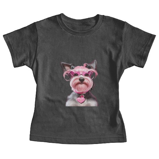 Schnauzer Wearing Pink Locking Heart Baby Tees
