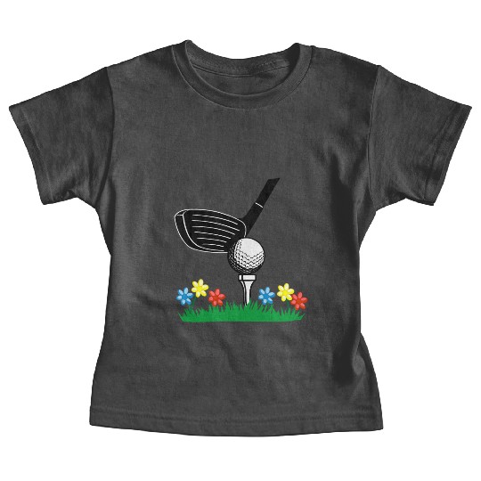 Golf stick and ball on grass field with flowers Baby Tees