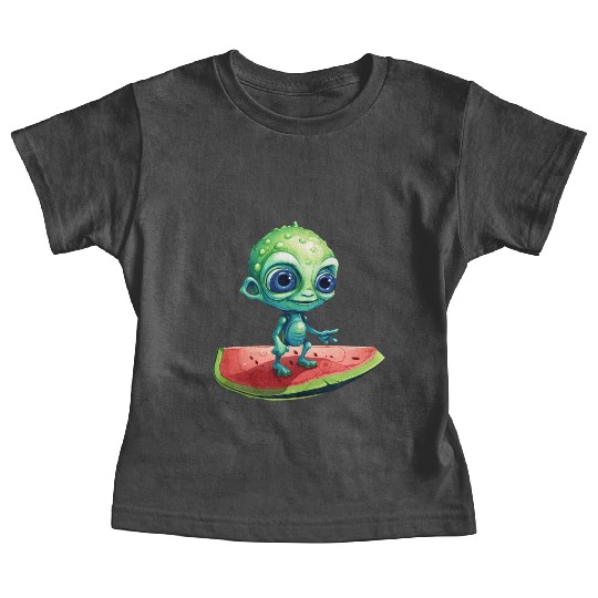 Green Alien Meets Watermelon: Exotic Encounter Baby Tees